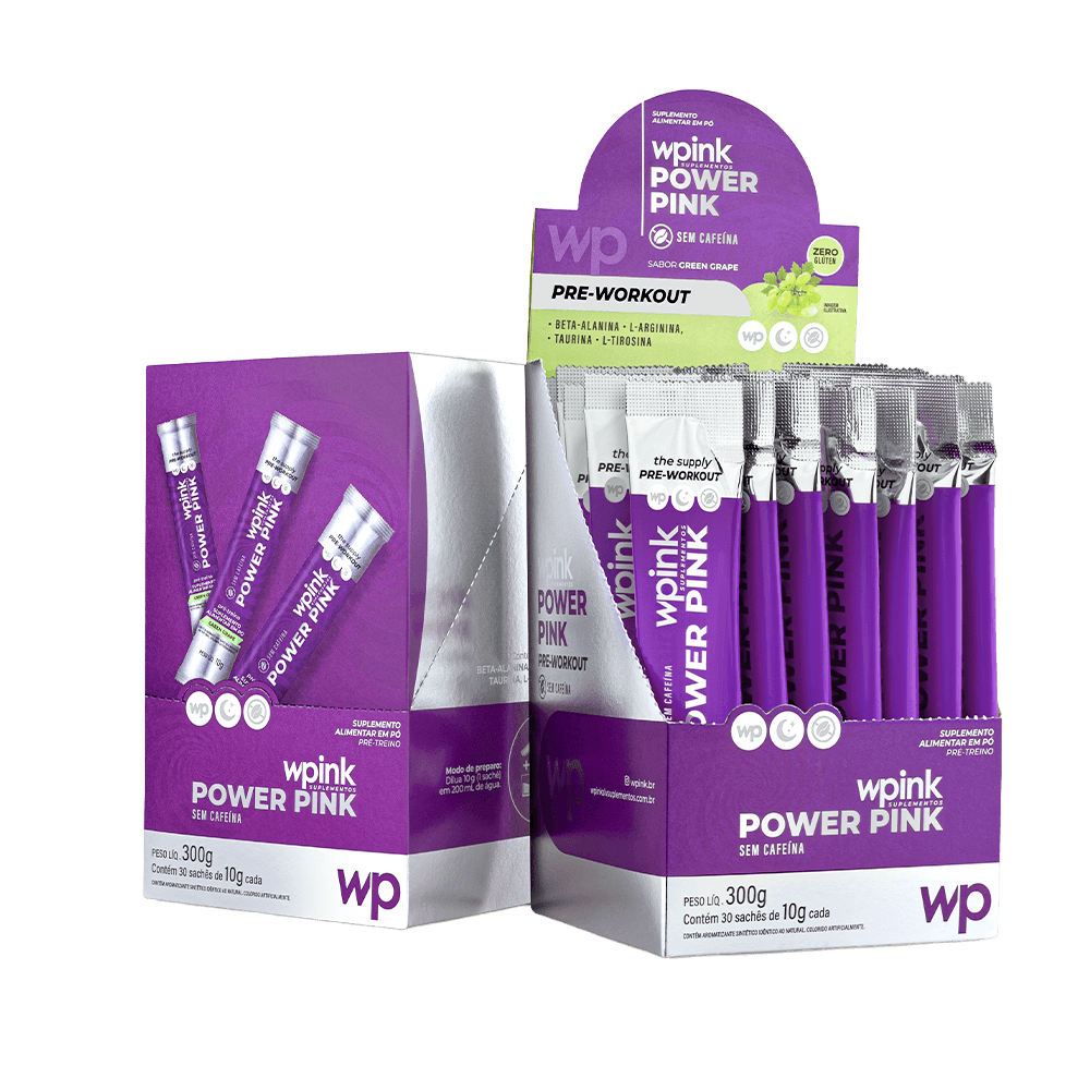 power pink sem cafeína de uva verde - pré-treino - 300g - wp - foto 5