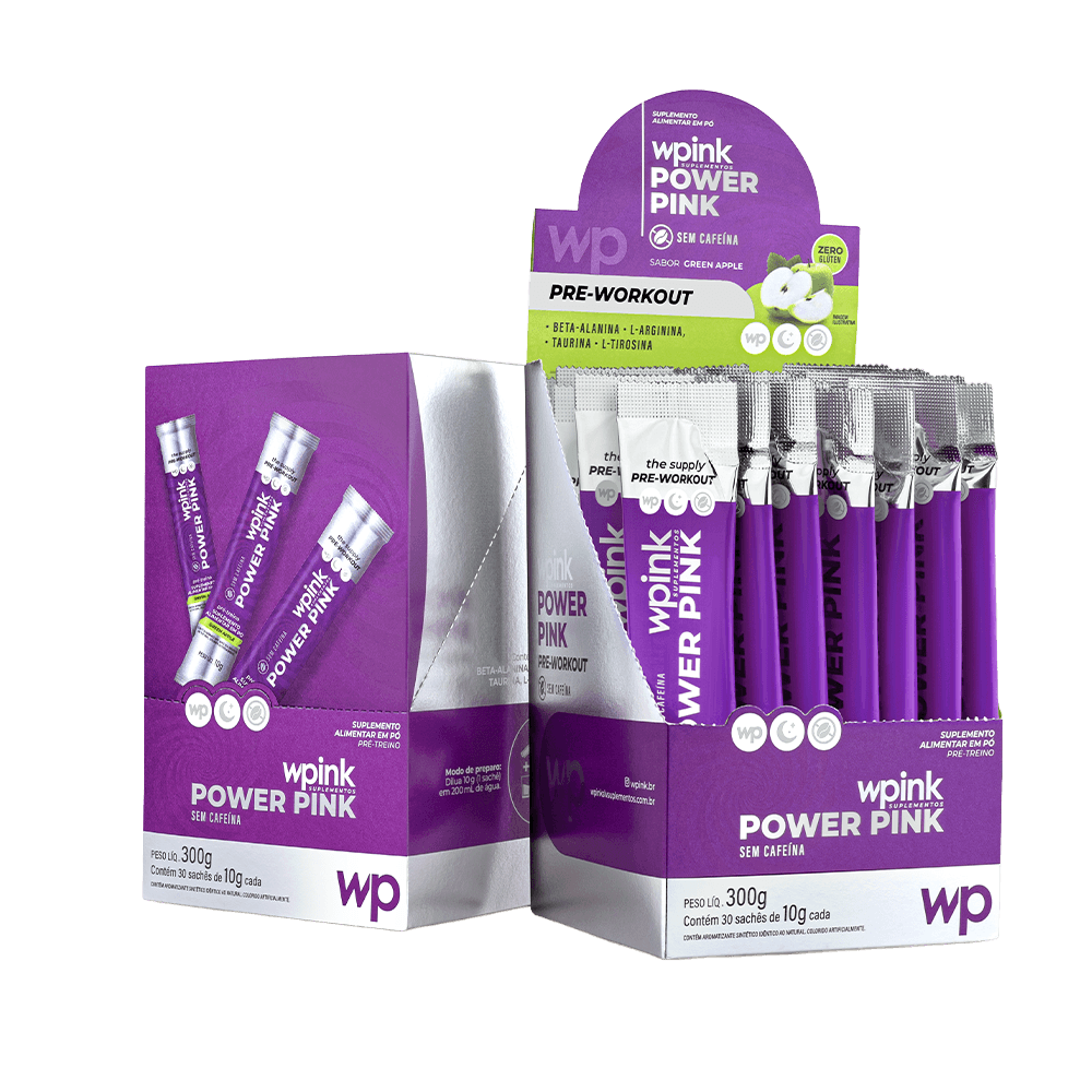 power pink sem cafeína de maçã verde - pré-treino - 300g - wp - foto 5