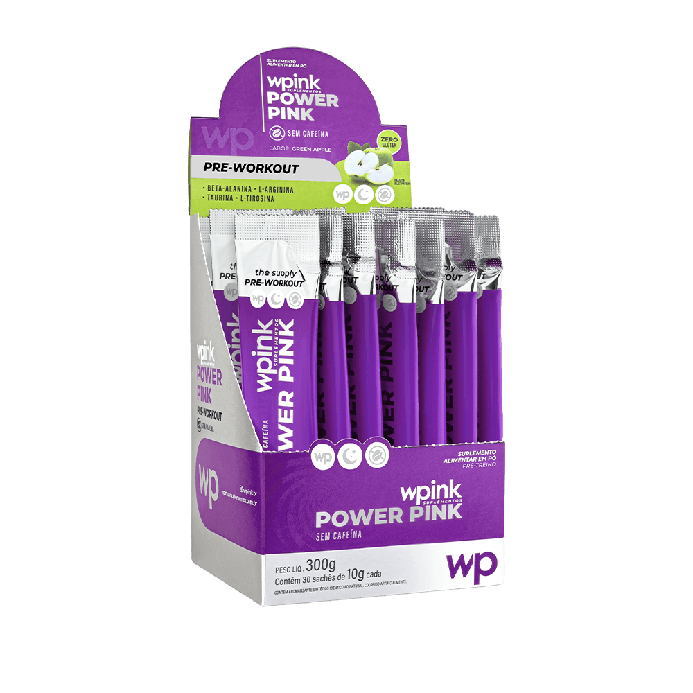 power pink sem cafeína de maçã verde - pré-treino - 300g - wp - foto 6