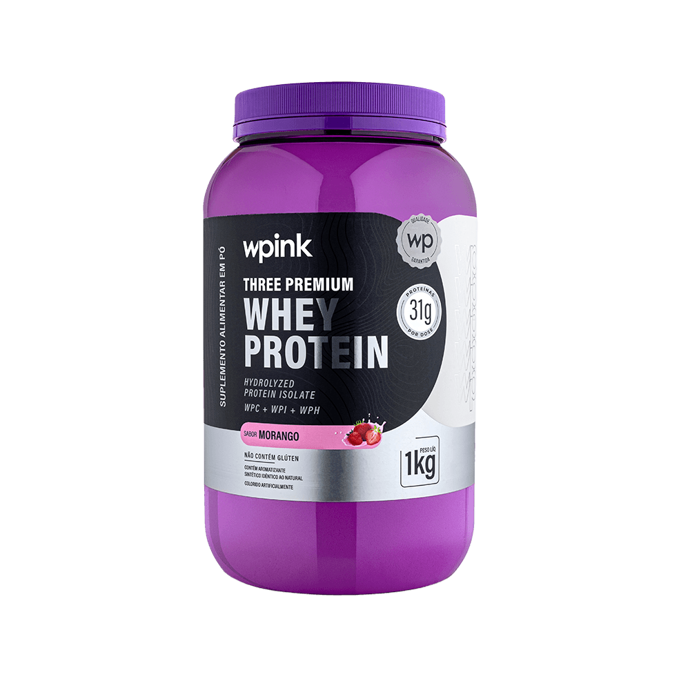 three premium whey protein morango 3w - (1kg) - wp